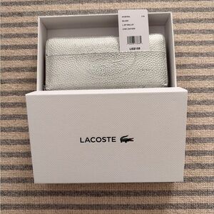 Lacoste Women's Croco Crew Grained Leather Zip Wallet in Silver